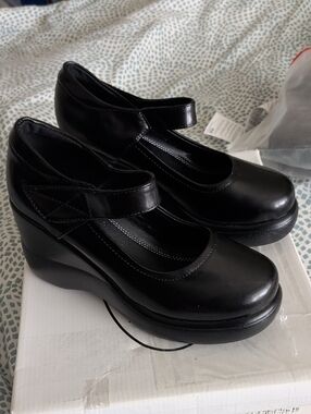 Black Mary Jane Wedge Shoes - Women's Classic Comfort